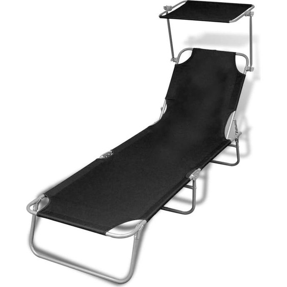 SYFAX™ Chaise longue pliable avec auvent acier et tissu noir
