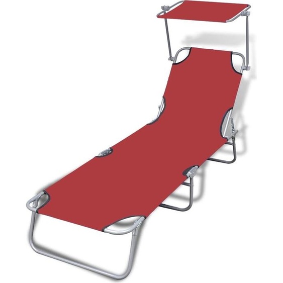 SYFAX™ Chaise longue pliable avec auvent acier et tissu rouge