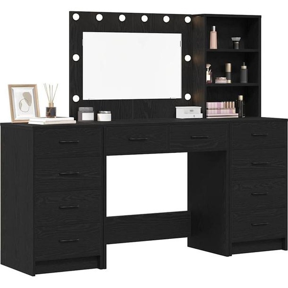 Table de Toilette 3 pcs Chêne noir Bois dingénierie