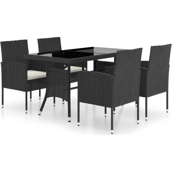 Ensemble à manger de jardin 5 pcs Résine tressée Noir