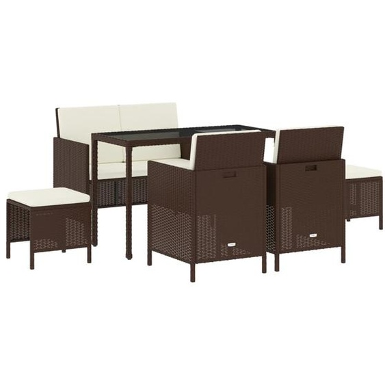 Ensemble à manger de jardin et coussins 6 pcs marron rotin