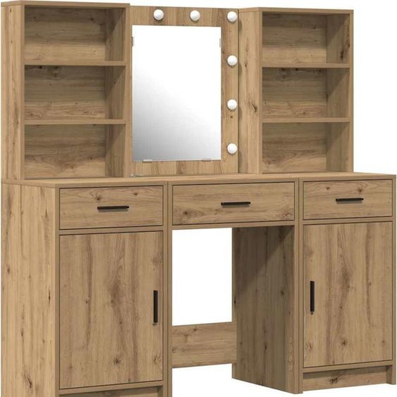 Ensemble de table de maquillage avec LED 3 pcs Chêne artisanal