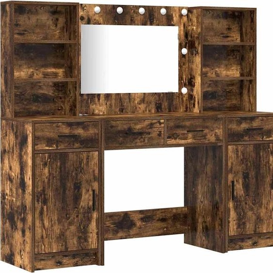 Ensemble de table de maquillage avec LED 3 pcs Chêne fumé