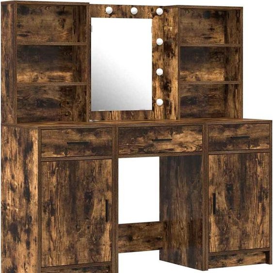 Ensemble de table de maquillage avec LED 3 pcs Chêne fumé