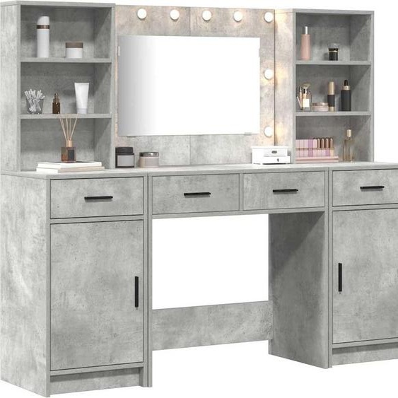 Ensemble de table de maquillage avec LED 3 pcs Gris béton