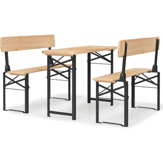 Ensemble de tables à bière pliantes 3 pcs bois massif de sapin