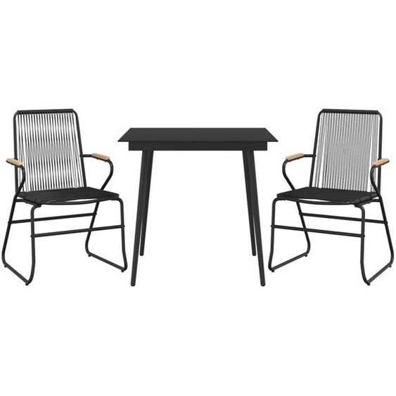 SYFAX™ Ensemble à manger de jardin 3 pcs noir rotin PVC