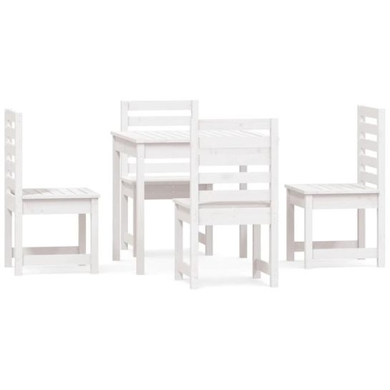 SYFAX™ Ensemble à manger de jardin 5 pcs blanc bois massif de pin
