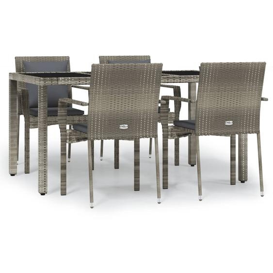 SYFAX™ Ensemble à manger de jardin 5 pcs coussins gris résine tressée