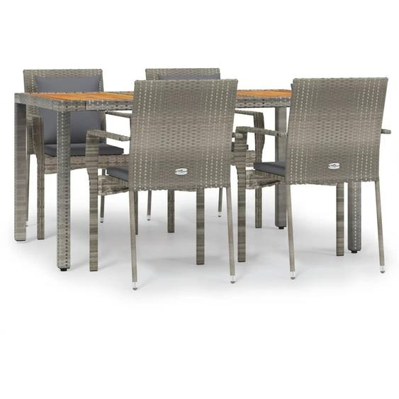 SYFAX™ Ensemble à manger de jardin 5 pcs coussins gris résine tressée