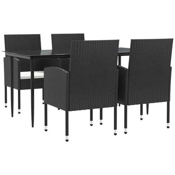 SYFAX™ Ensemble à manger de jardin 5 pcs noir résine tressée et acier