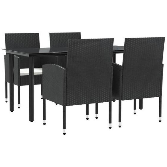 SYFAX™ Ensemble à manger de jardin 5 pcs noir résine tressée et acier