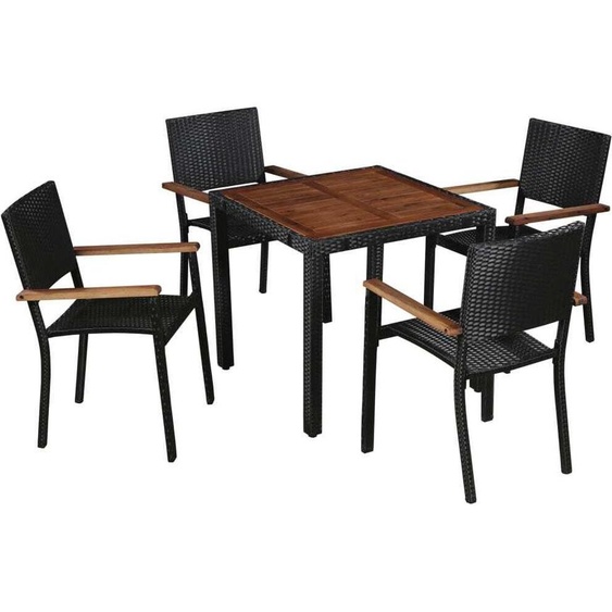 Ensemble à manger dextérieur 5 pcs Rotin et bois dacacia Noir