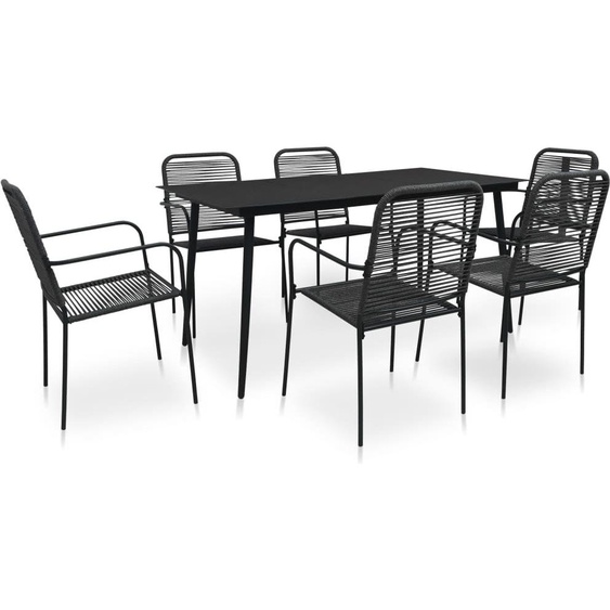 Mobilier à dîner dextérieur 7 pcs Corde en coton et acier Noir