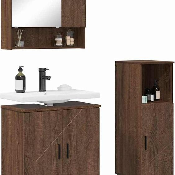 Ensemble de mobilier de salle de bain 3 pcs Chêne brun