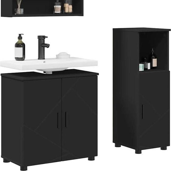 Ensemble de mobilier de salle de bain Montage mural 3 pcs Noir