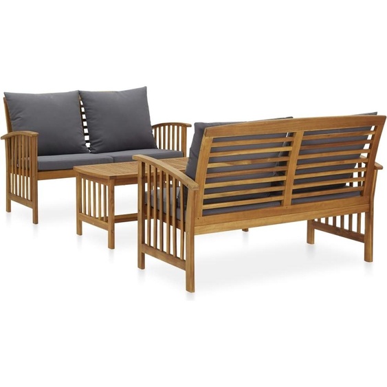 Salon de jardin 3 pcs avec coussins Bois dacacia massif