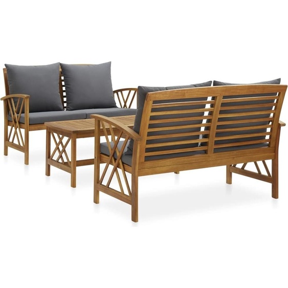 Salon de jardin 3 pcs avec coussins Bois dacacia massif