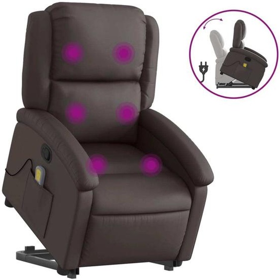 SYFAX™ Fauteuil inclinable de massage marron foncé cuir véritable