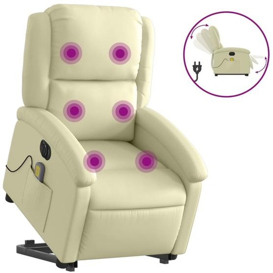 SYFAX™ Fauteuil inclinable de massage électrique crème cuir véritable