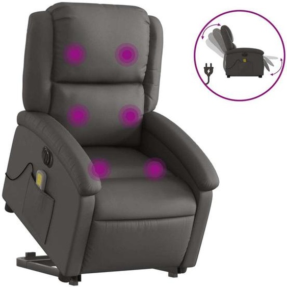 SYFAX™ Fauteuil inclinable de massage électrique gris cuir véritable