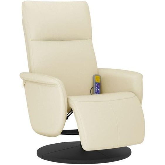 Fauteuil inclinable de massage et repose-pieds crème similicuir