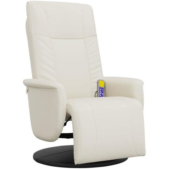 Fauteuil inclinable de massage et repose-pieds crème similicuir