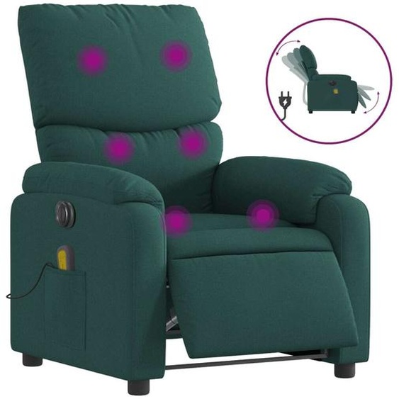 Fauteuil de massage inclinable électrique Vert foncé Tissu