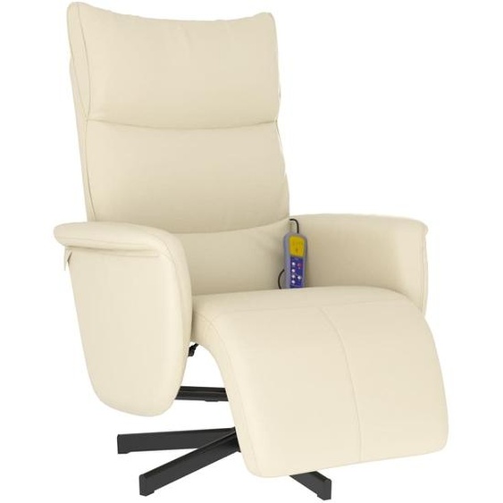 Fauteuil inclinable de massage et repose-pieds crème similicuir