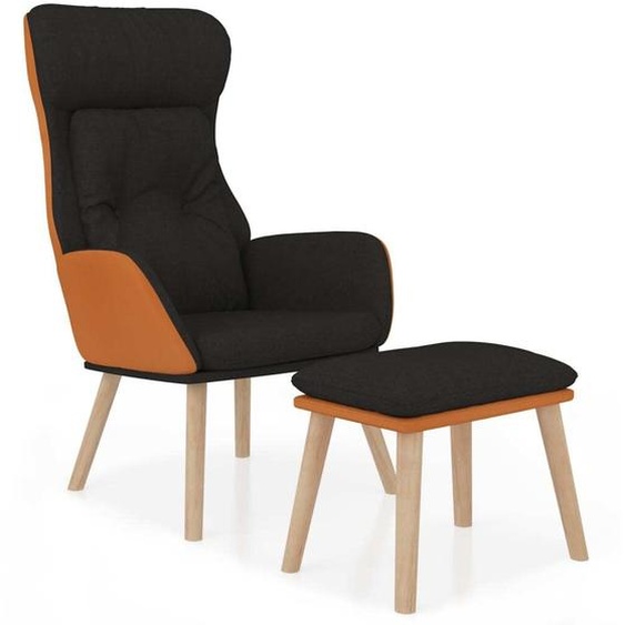 SYFAX™ Chaise de relaxation avec repose-pied Noir Similicuir et tissu