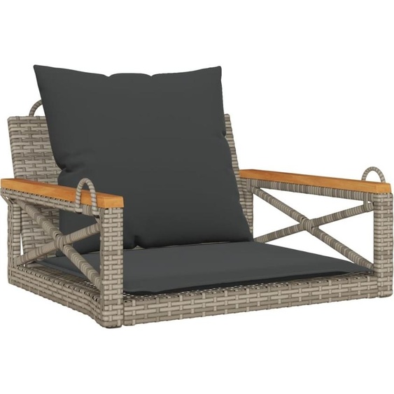 Balancelle avec coussins gris 63x62x40 cm résine tressée