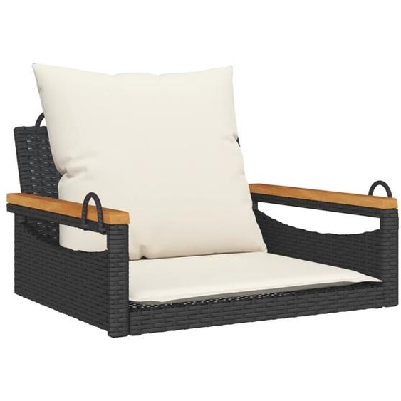 SYFAX™ Balancelle avec coussins noir 63x62x40 cm résine tressée