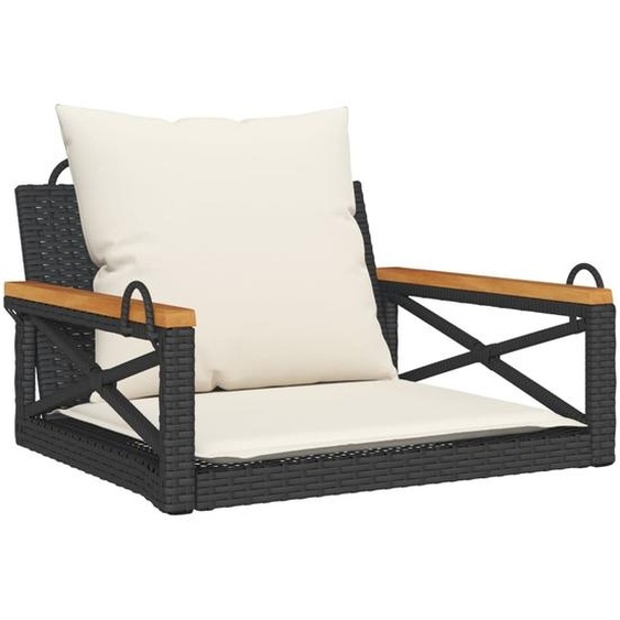 Balancelle avec coussins noir 63x62x40 cm résine tressée