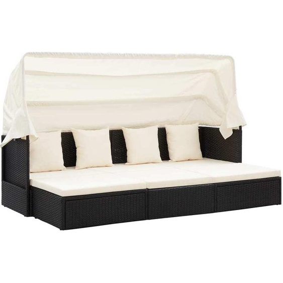 SYFAX™ Lit de jardin avec toit Noir Résine tressée