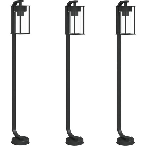 Lampadaires dextérieur 3 pcs noir 100 cm acier inoxydable