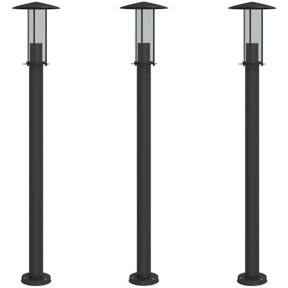 Lampadaires dextérieur 3 pcs noir 100 cm acier inoxydable