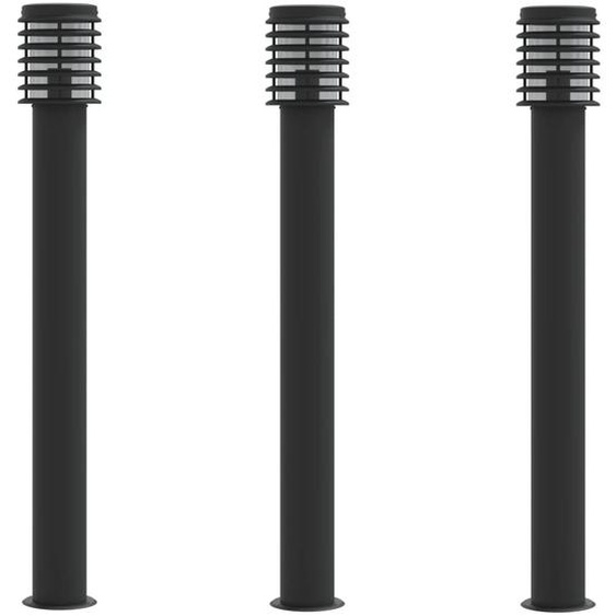 Lampadaires dextérieur 3 pcs noir 110 cm acier inoxydable