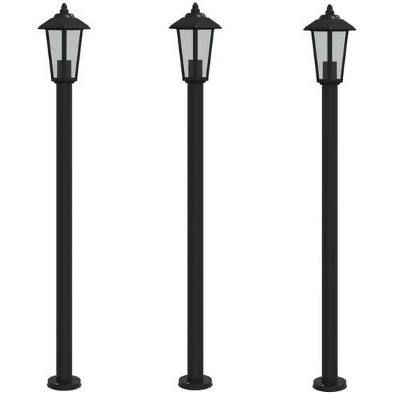 Lampadaires dextérieur 3 pcs noir 120 cm acier inoxydable