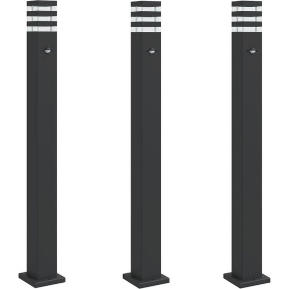 Lampadaires dextérieur avec capteur 3 pcs noir 110cm aluminium