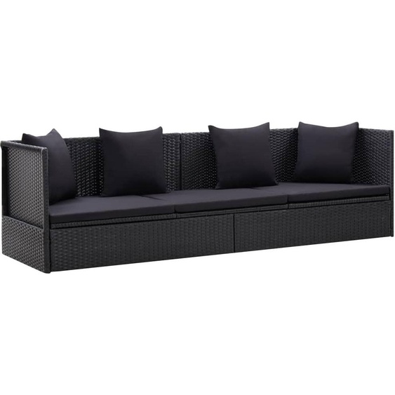 SYFAX™ Lit de jardin avec coussin et oreiller Résine tressée Noir