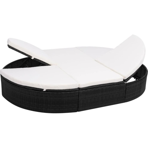 Lit de repos dextérieur avec coussin Résine tressée Noir