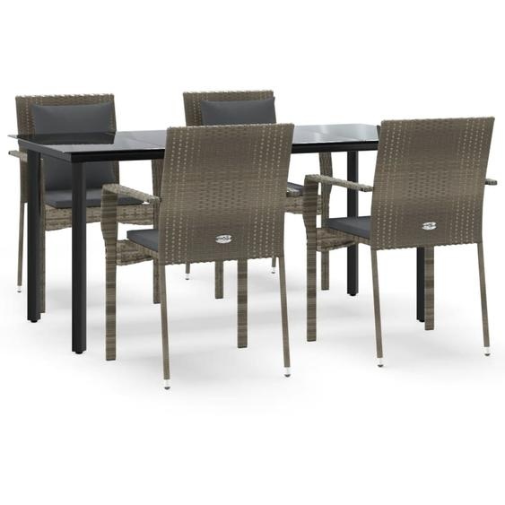 Ensemble à manger de jardin coussins 5 pcs noir et gris