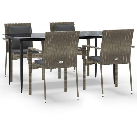 SYFAX™ Ensemble à manger de jardin coussins 5 pcs noir et gris