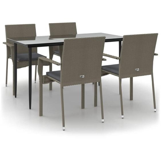 SYFAX™ Ensemble à manger de jardin coussins 5 pcs noir et gris