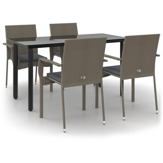 Ensemble à manger de jardin coussins 5 pcs noir et gris