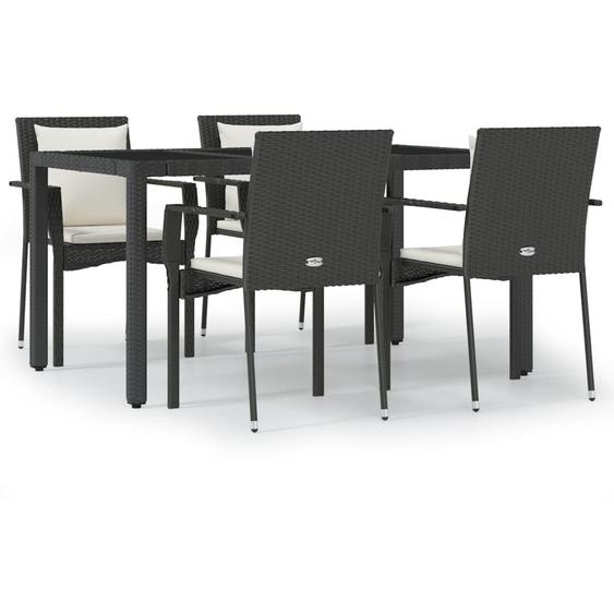 Ensemble à manger de jardin coussins 5pcs Noir Résine tressée