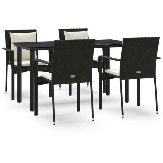 Ensemble à manger de jardin coussins 5pcs Noir Résine tressée