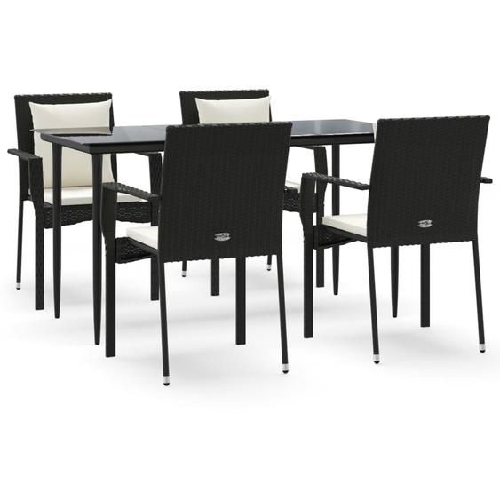 Ensemble à manger de jardin coussins 5pcs Noir Résine tressée