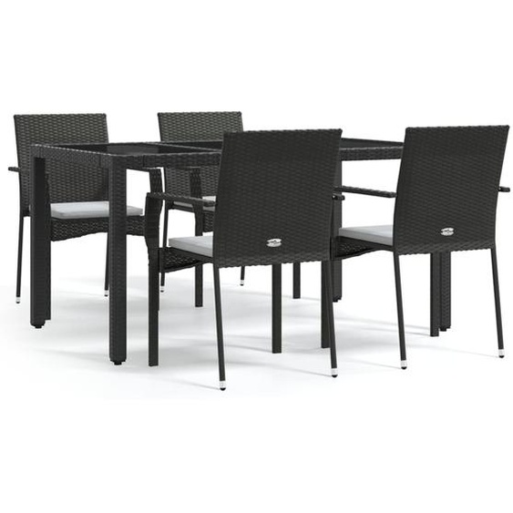Ensemble à manger de jardin coussins 5pcs Noir Résine tressée