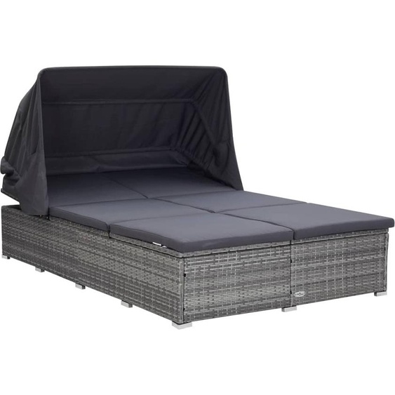 Transat à 2 places avec coussin Résine tressée Gris